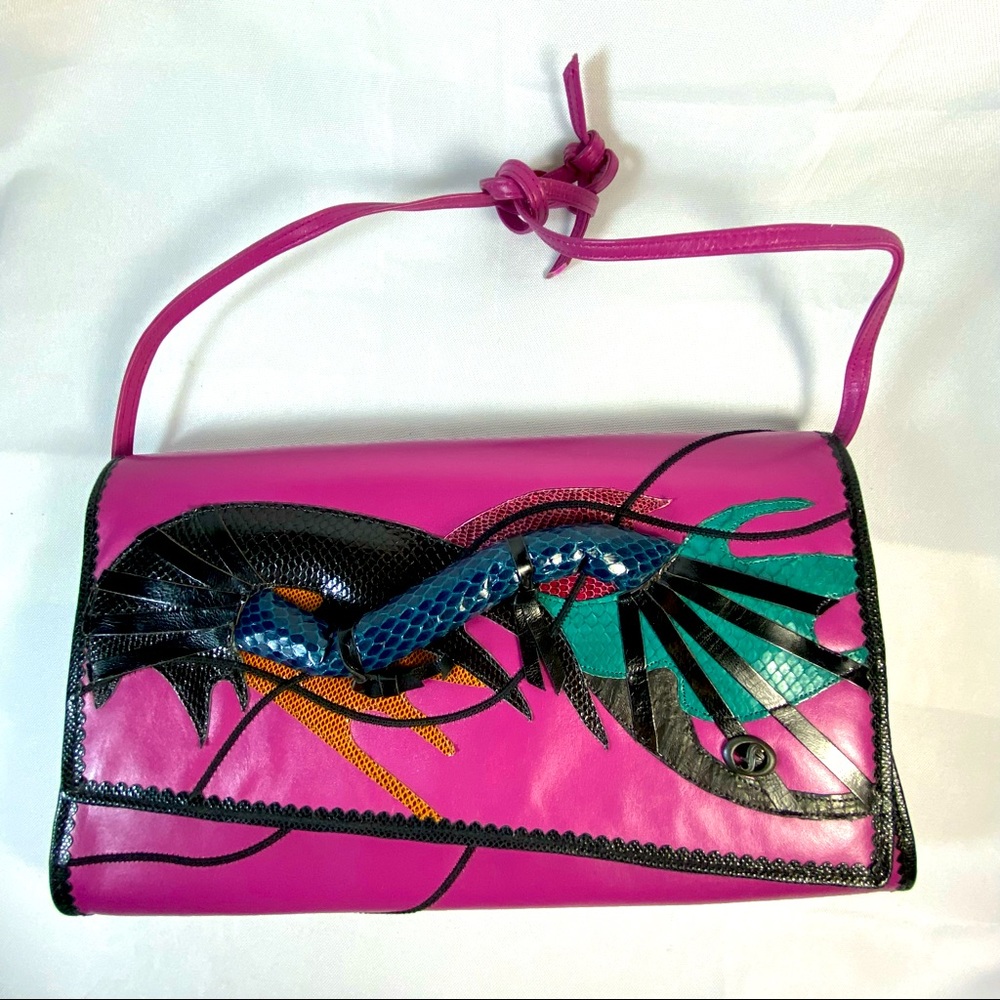 Pink Graphic Shoulder Bag with Snake Accent
